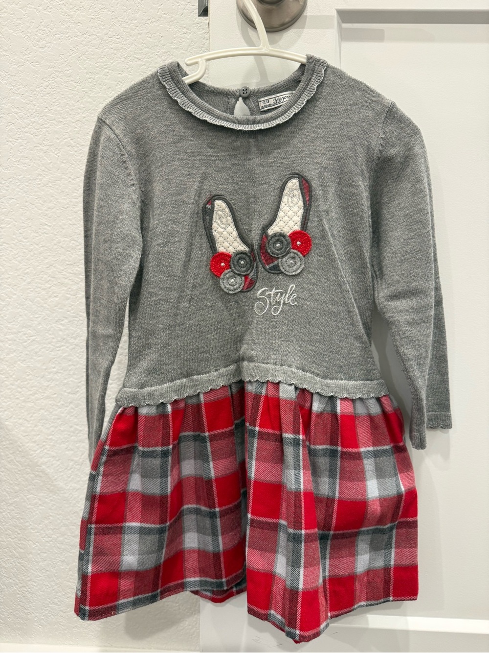 Mayoral - Gray & Red Plaid Knit Dress for Girls